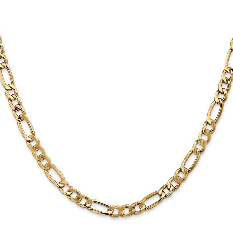 Curata 10k Yellow Gold Unisex Wide 5.35mm Semi Solid Figaro Chain Bracelet Options: 7" 8" 9"