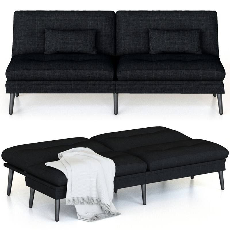 Grondin Convertible Futon Sofa Bed, 5-Angle Adjustable Backrest Sleeper Couch with 2 Pillows, Modern Style Recliner Lounge