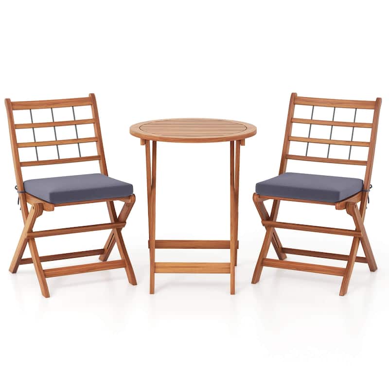 Folding Patio Bistro Set Acacia Wood Balcony Furniture Teak Table Set - Grey