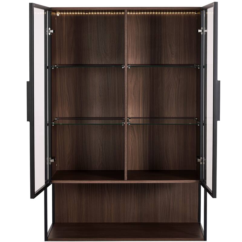 Roomfitters 51.2'' Display Cabinet with Glass Door, Curio Storage Cabinet with Shelves for Living Room and Kitchen, Brown Walnut