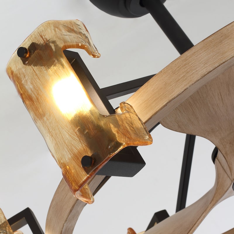 34" Indoor Wood Downrod Mount Chandelier Ceiling Fan with Light and Remote Control, Dimmable - Fan Blade Length (In.) 14