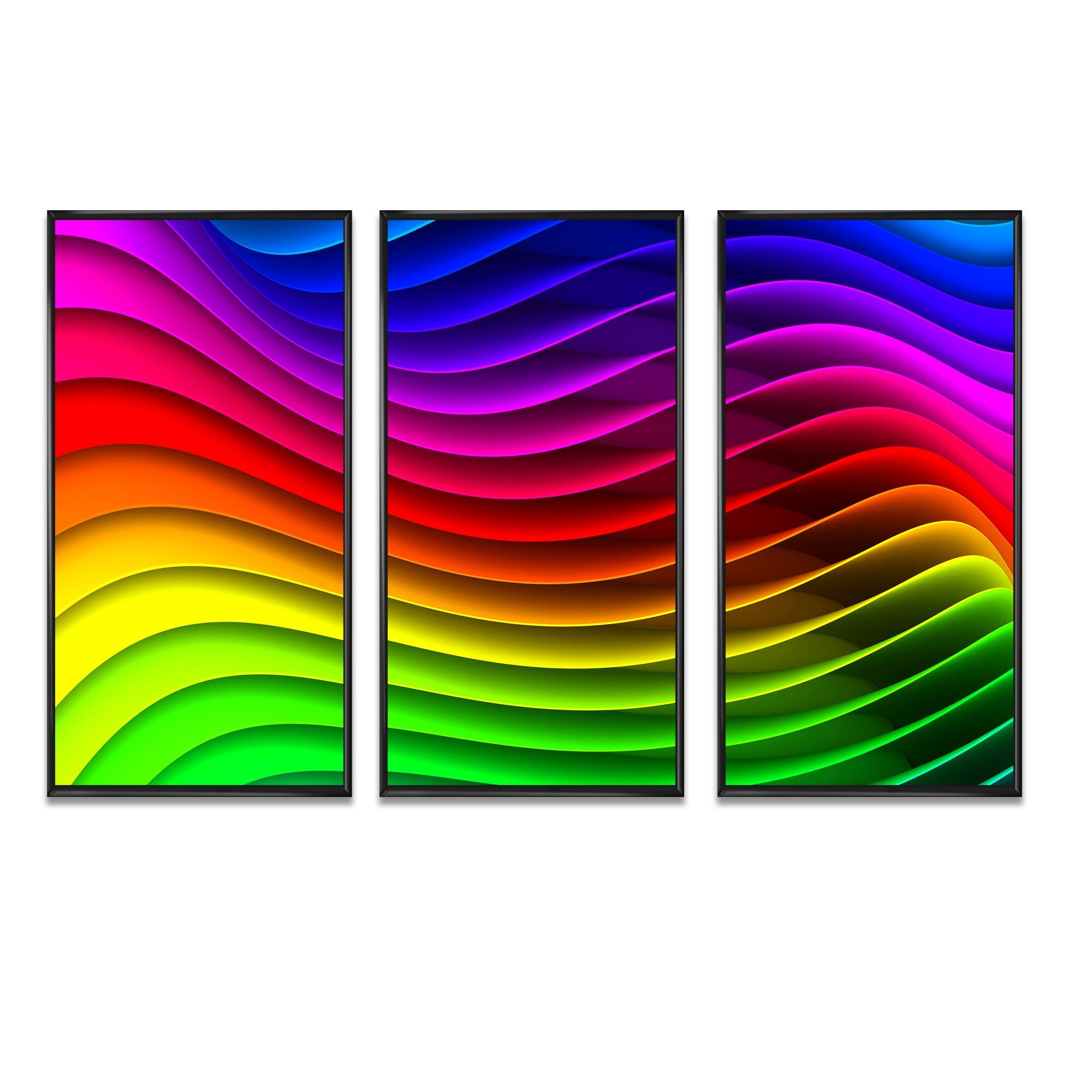 Designart "Rainbow Downward Wave Pattern" Abstract Framed Art Set of 3