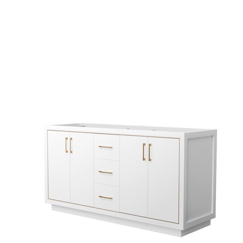 Icon Double Bathroom Vanity Cabinet, No Mirror - 66-Inch Double - White, Satin Bronze Trim, No Top