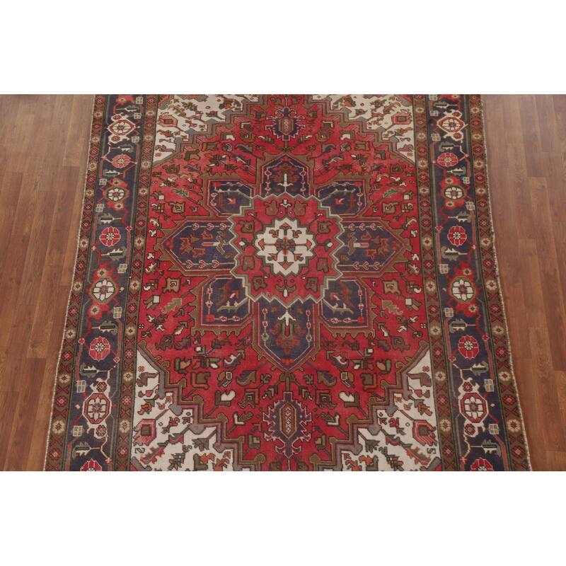 Hand Knotted Oriental 100% Wool Carpet Traditional Medallion Red Heriz Area Rug - 9' 6'' X 6' 3''