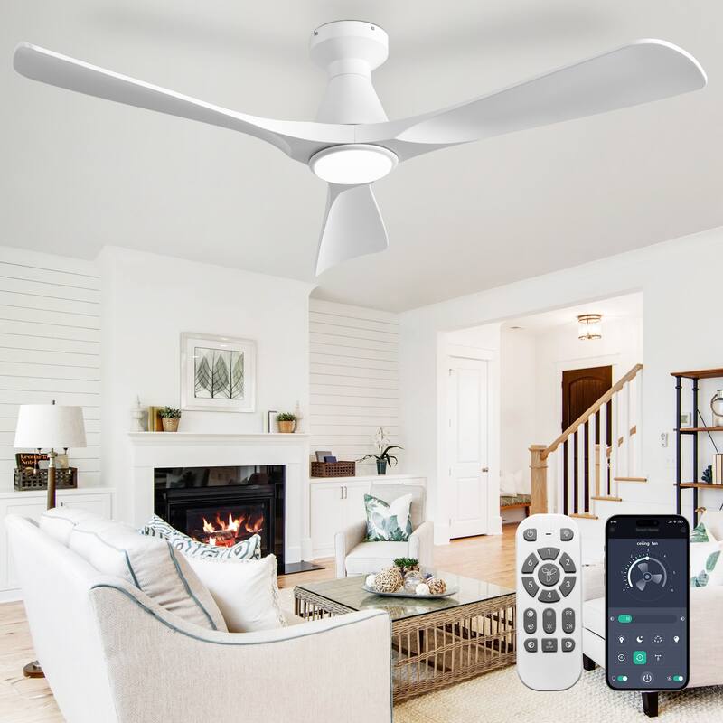 Ceiling Fan Without Light: 42-52 Inch 3 Blade Indoor Outdoor Fans for Patios - White - 52in