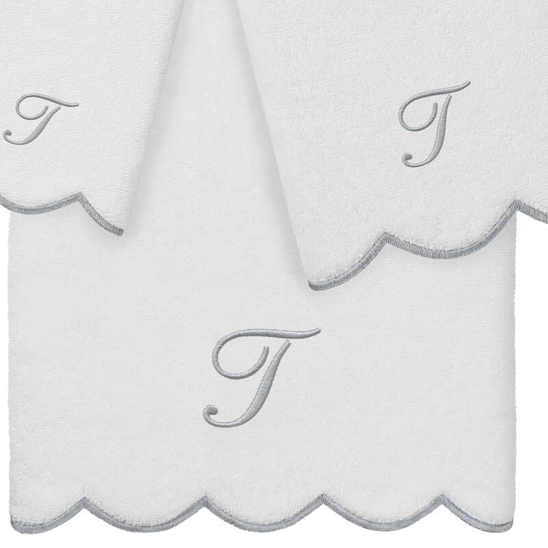 Authentic Hotel and Spa 100% Turkish Cotton Grey ADORNIA Scallop Personalized 3 Piece Towel Set - 3 Piece Set