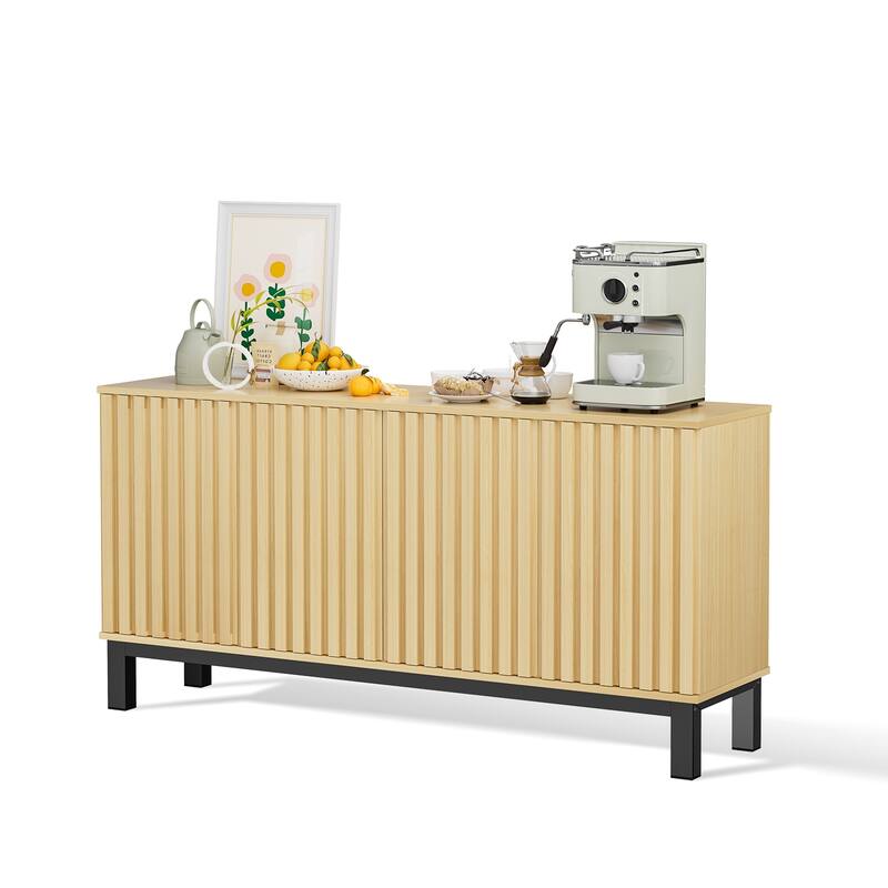 Pocassy 63" Buffet Cabinet with Storage 4 Fluted Doors