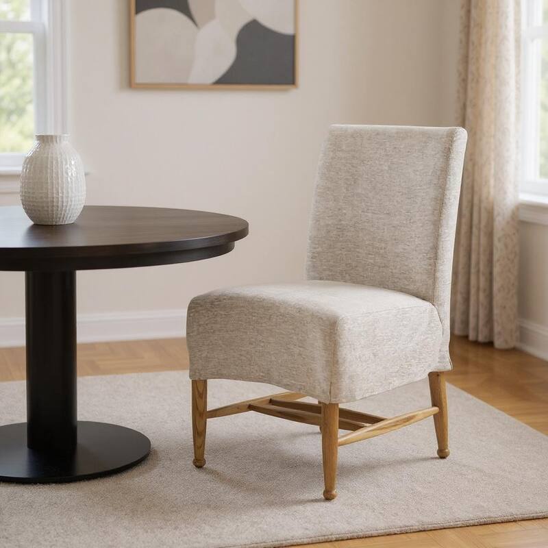 HomeRoots Beige And Brown Upholstered Fabric Open Back Dining Side Chair - 24.00 in. x 35.00 in. x 19.25 in. - Single - 24.00 in. x 35.00 in. x 19.25 in. - Beige
