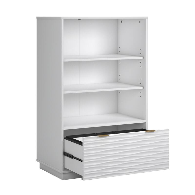 Engineered Wood Coastal Bookcase With Lower Drawer, White - 30.04"W x 18.5"D x 48.35"H