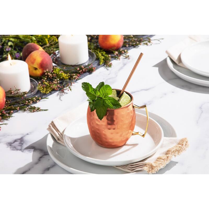Moscow Mule Mugs Bar Accessories Drinking Cups 14 oz - 8 Pieces - 4 Cups & 4 Straws