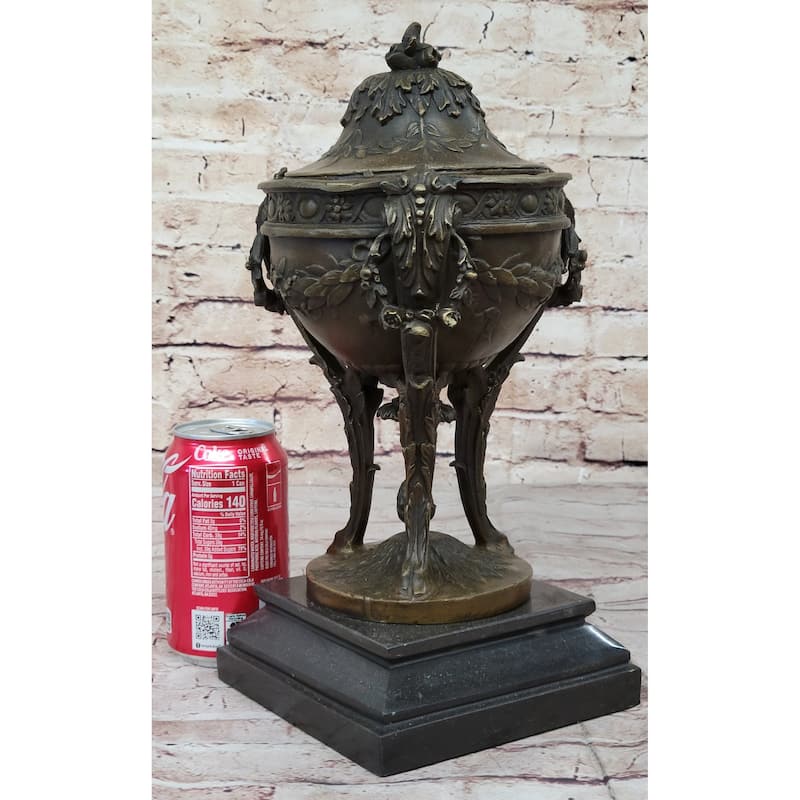 Louis Xvi Hot Cast Bronze Urn Sculpture Decor Antique Style On Marble Base