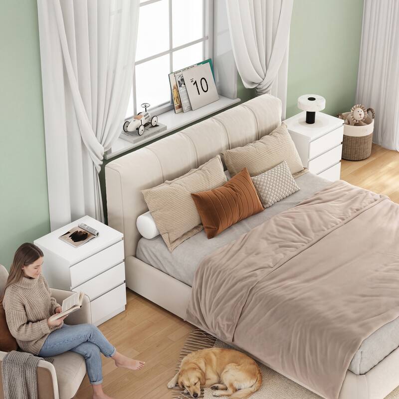 19.7-Inch Nightstand with 3 Drawers, Beside Table with Drawers Handle Free Design,Thickened Top Plate,for Bedroom,Living Room