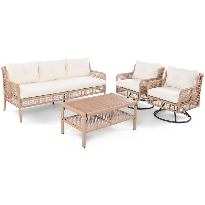 4-Piece Outdoor Conversation Set with Swivel Chairs and Removable Cushions for Comfort