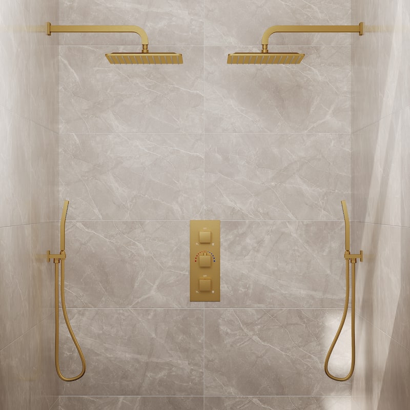 EVERSTEIN Dual Shower System 12" Rain Shower Head with High Pressure Handheld Sprays - Brushed Gold
