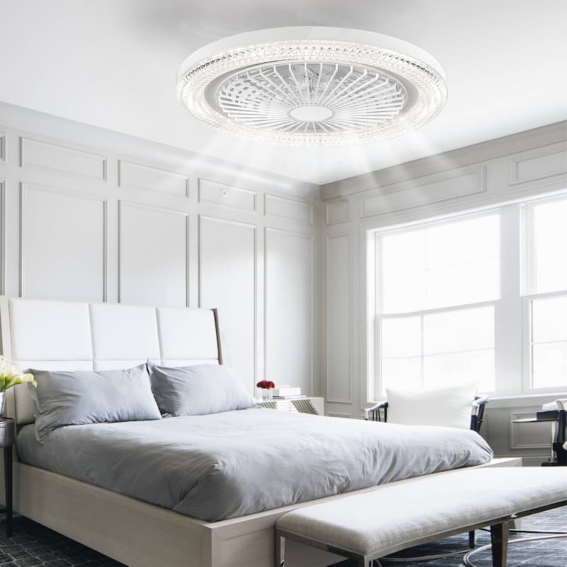 20" White LED Ceiling Fan Light with Remote 6 Speeds Wind