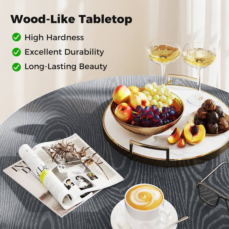 Gymax 34 Inch Round Patio Bistro Table w/ Wood-Like Top & X-Shaped