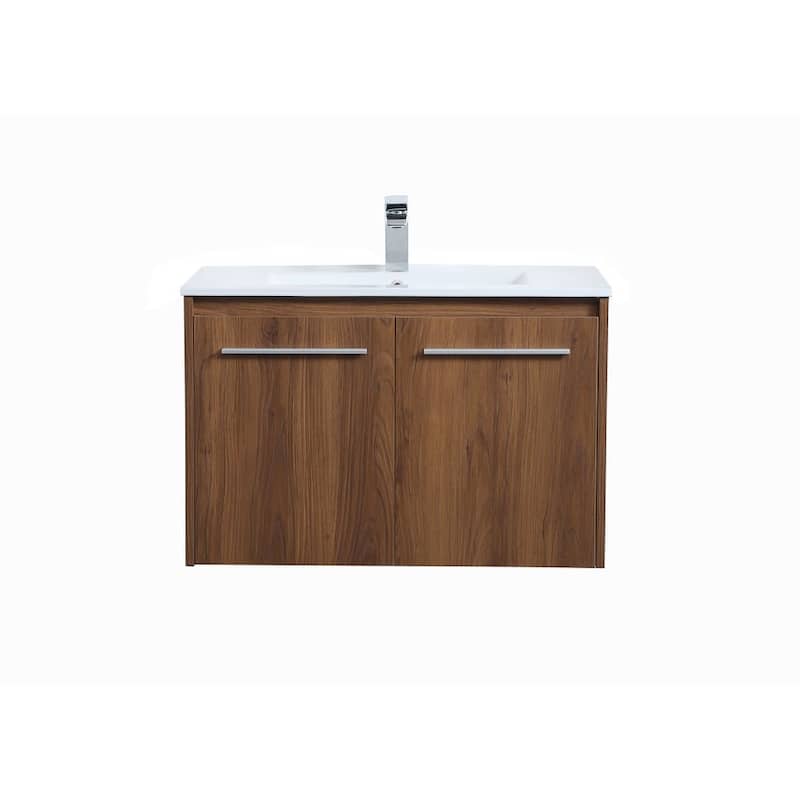 Elegant Lighting VF44030 Rasina 30" Wall Mounted Single Basin Vanity - Walnut Brown - Walnut Finish