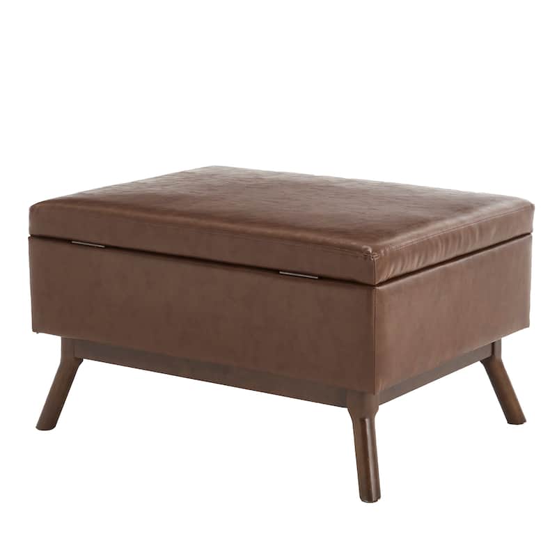 Square Storage Bench Coffee Table, Storage Ottoman Table with Wood Legs, Upholstered Footstool with Hidden Storage Compartment