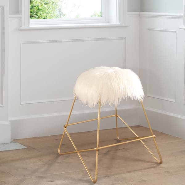 Shop Abbyson Zoe White Faux Fur Iron Vanity Stool On Sale Overstock 15073000
