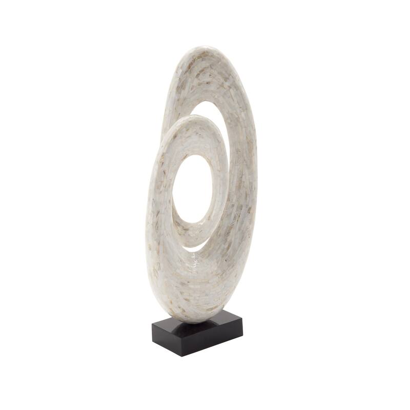 Mother of Pearl Shell Abstract Swirl Decorative Sculpture with Black Base - Gray or White - Roche River Decor
