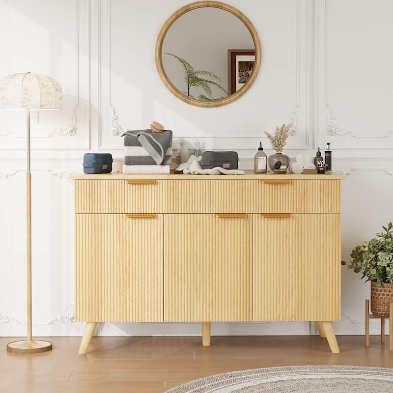 Gymojoy Sideboard Buffet Cabinet Storage, Modern Buffet with 3 Doors & 2 Drawers, Adjustable Shelves for Kitchen, Living Room - Oak