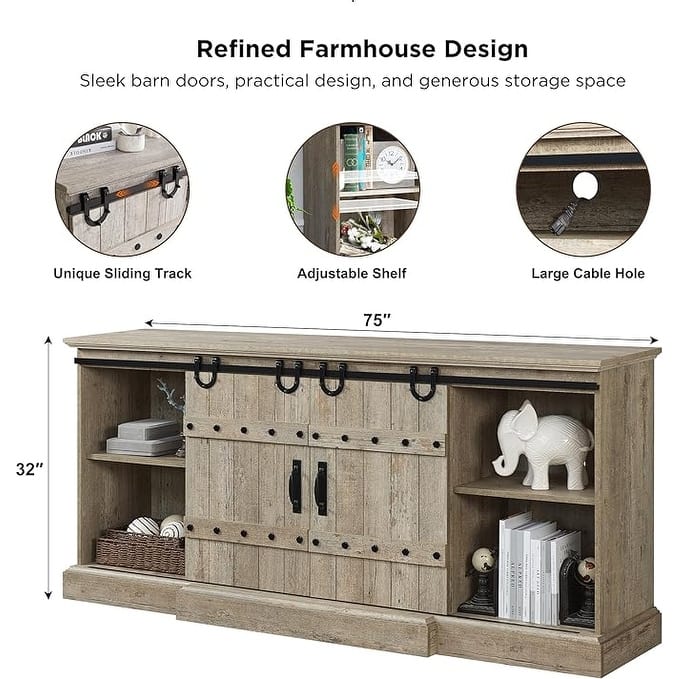 75" Farmhouse TV Stand, Media Console Table, Entertainment Center