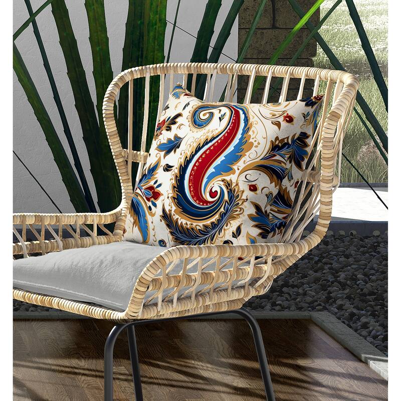 Lavish Paisley Indoor/Outdoor Reversible Throw Pillow Blue and Red