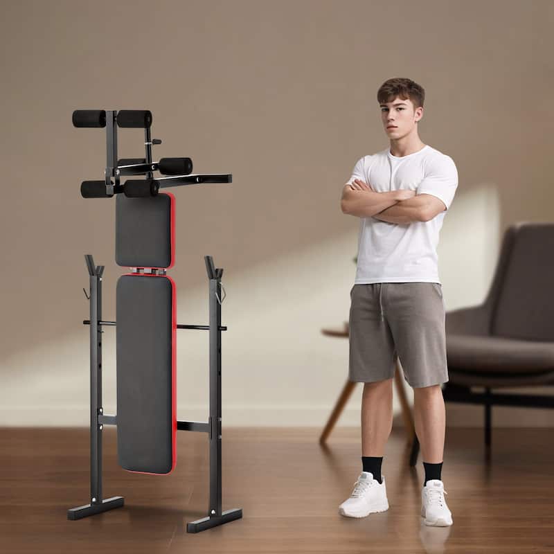 Black Steel Multi-Function Bench with Squat Rack & Foldable Design - 55.1x26.4x42.5 inch