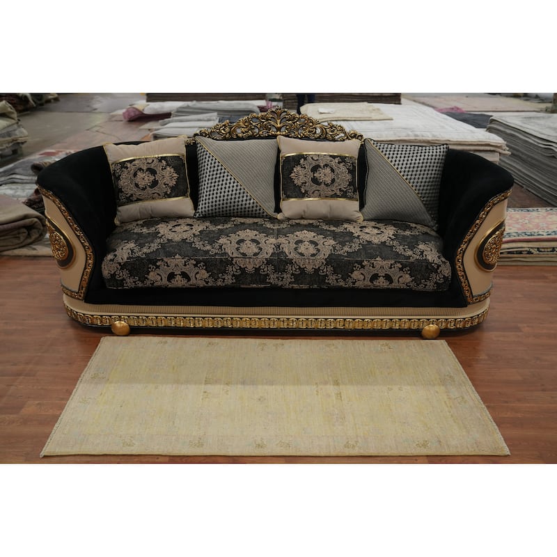 Hand Knotted Oriental 100% Wool Carpet Traditional Geometric Yellow & Gold Ziegler Area Rug - 5' 11'' X 2' 7''
