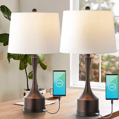 Colton 26" Classic French Country Iron LED Table Lamp with USB Charging Port, Brass Gold (Set of 2) by JONATHAN Y