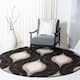 SAFAVIEH Florida Shag Bertille Geometric 1.2-inch Thick Rug - 6'7" x 6'7" Round - Dark Brown/Ivory