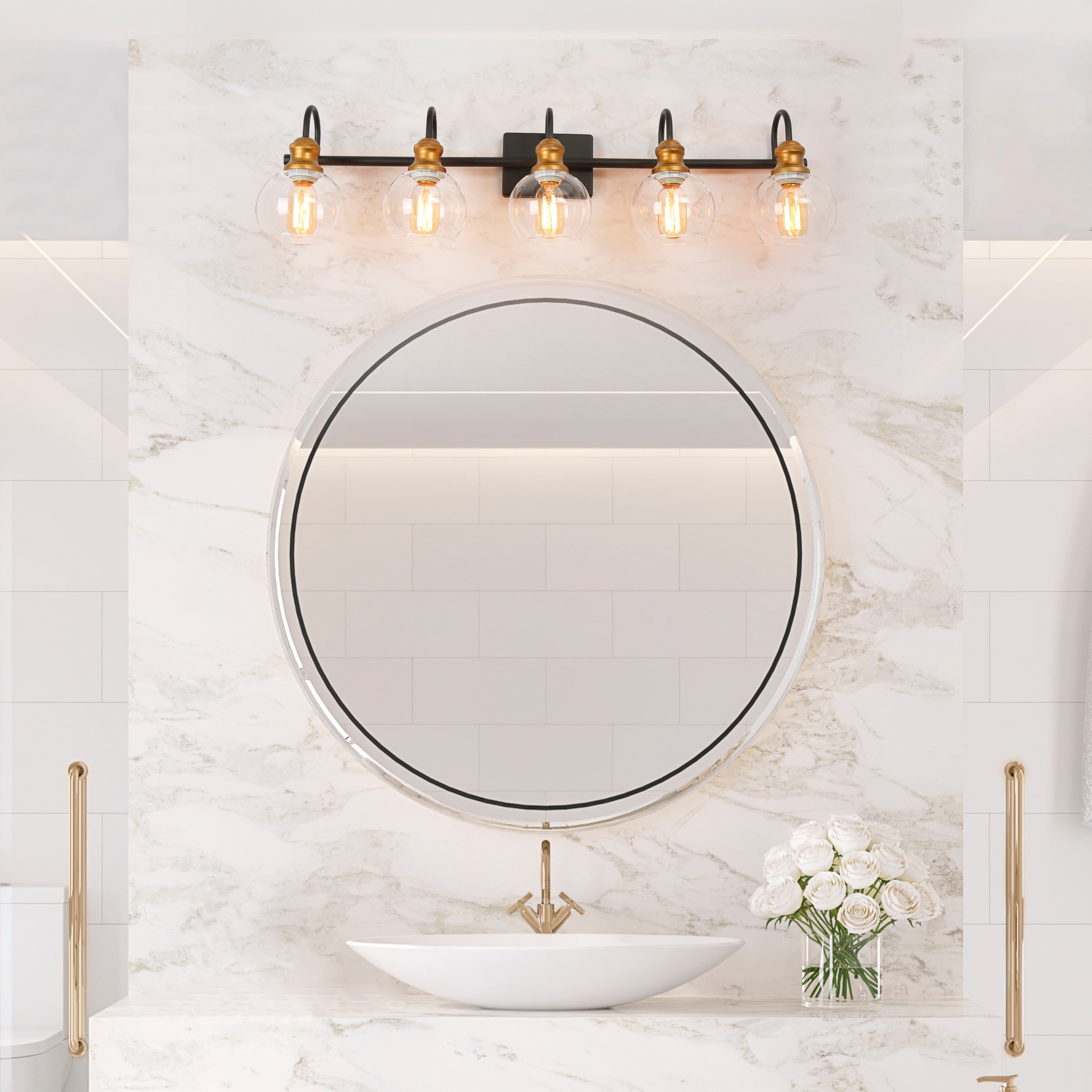 Olia Modern 5 Light Gold Black Bathroom Vanity Lights Glass Metal
