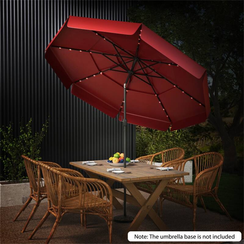 Outdoor 10 ft Umbrella with 3-Tier Venting Solar LED Lights Tilt and Crank for Poolside or Garden