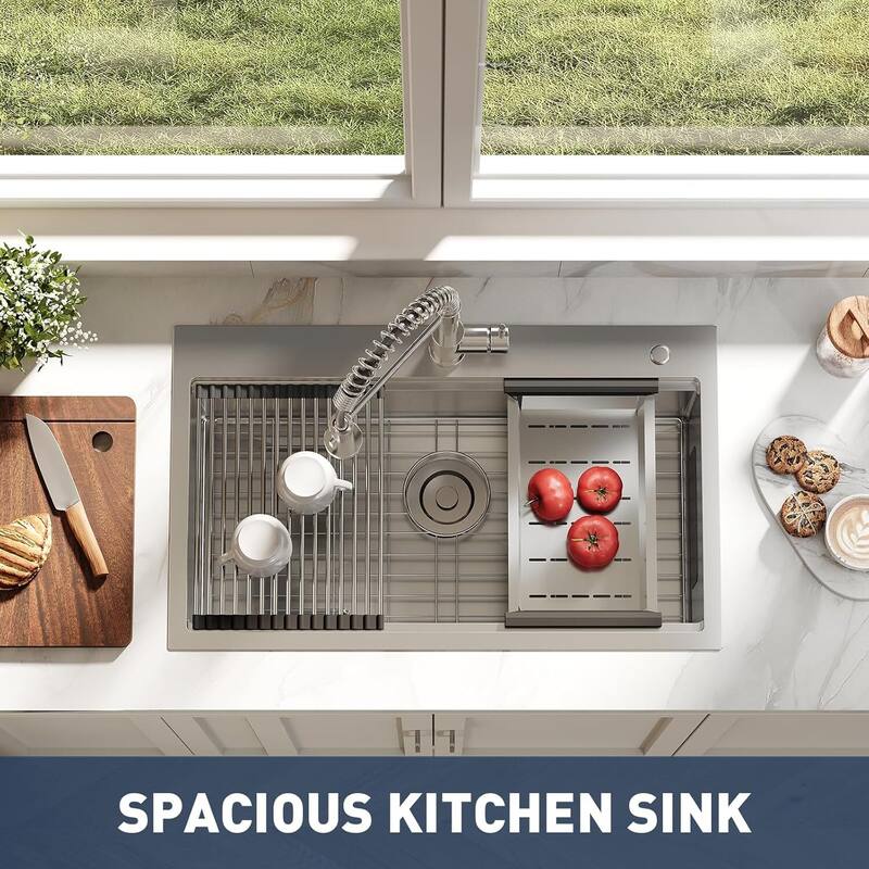 30"X18"X9" Undermount Kitchen Drop In Sink for Easy Installation with Faucet