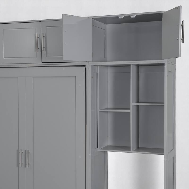 Foldable Queen Murphy Bed with Desk, Top Cabinet, Bookshelves - Space-Saving Wall Bed Design