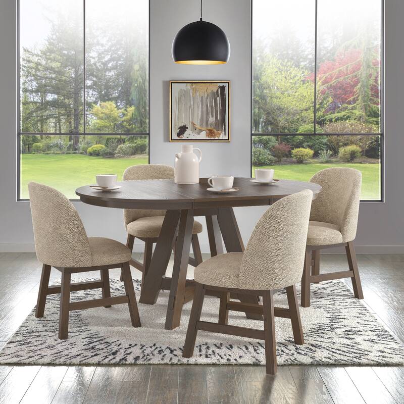 Harstad 42"-60" Wood Finish Extendable Round Dining Set with Curved Back Chairs by iNSPIRE Q Modern