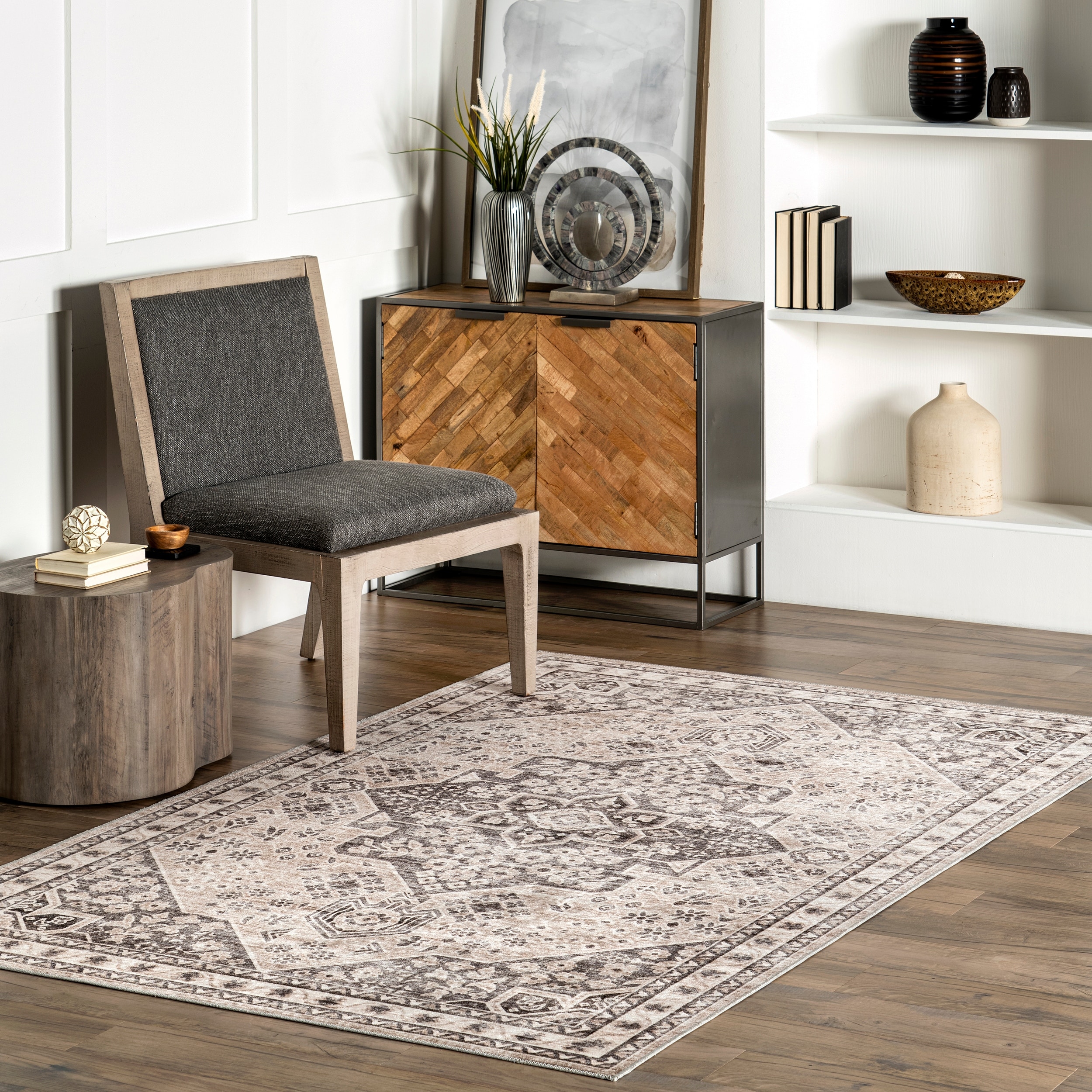 Nuloom Eira Medallion SplashGuard Machine Washable Area Rug