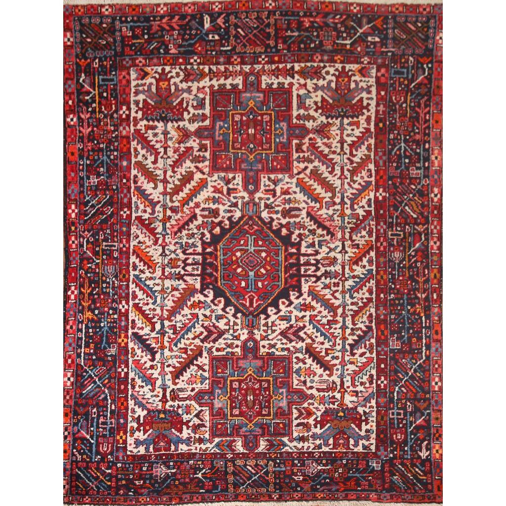 Tribal Gharajeh Persian Vintage Area Rug Hand-knotted Wool Carpet - 4'9" x 6'0"