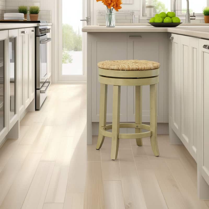 The Curated Nomad Aragon Rush Seat Swivel 24-inch Counter Stool