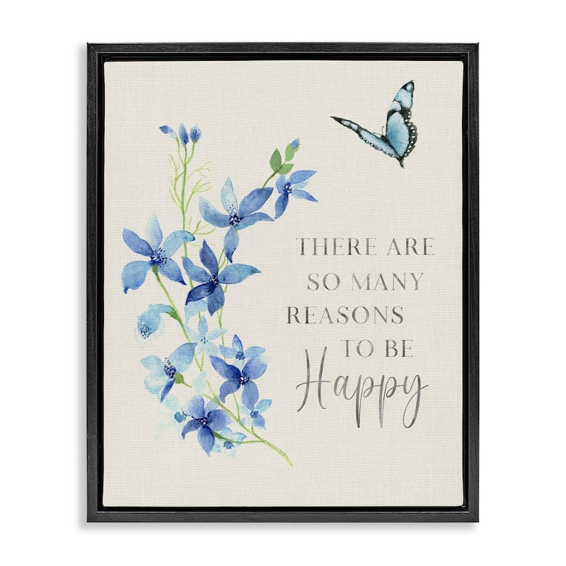 Stupell Reasons To Be Happy Floral Framed Floater Canvas Wall Art Design By Janet Tava - 25 x 31 - Black