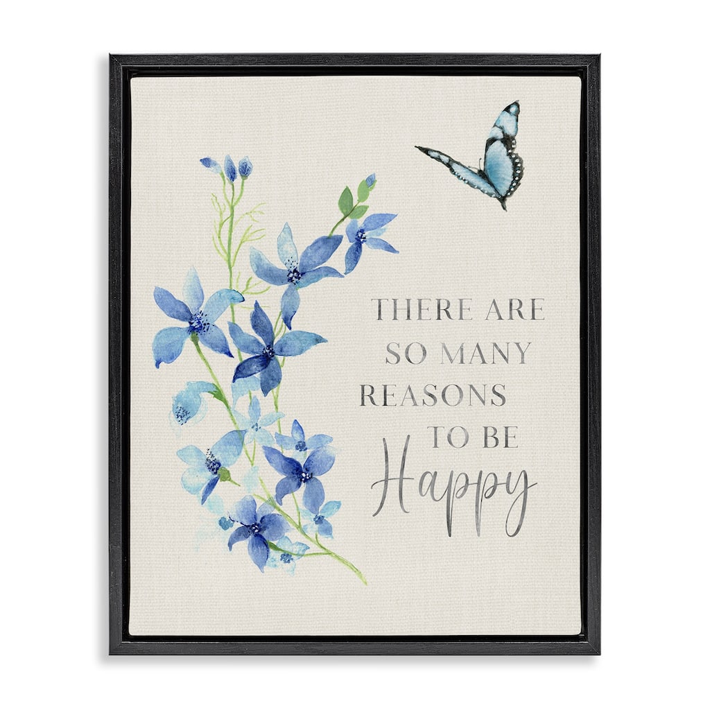 Stupell Reasons To Be Happy Floral Framed Floater Canvas Wall Art Design By Janet Tava