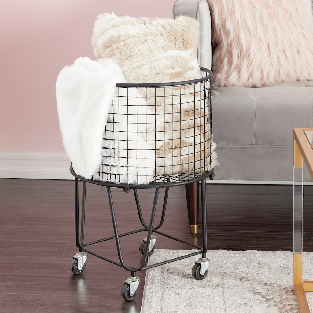 CosmoLiving by Cosmopolitan Metal Deep Set Rolling Mesh Laundry Basket Storage Cart - Black, Gold, White - 17 x 17 x 25