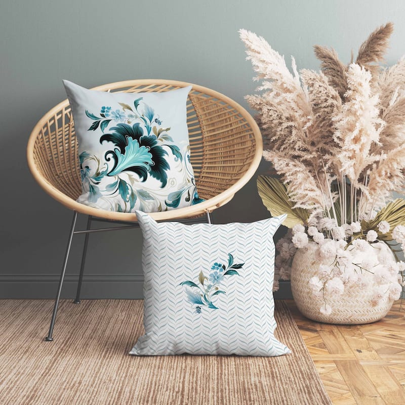 Damask Hue Faux Suede Reversible Throw Pillow Turquoise and Beige