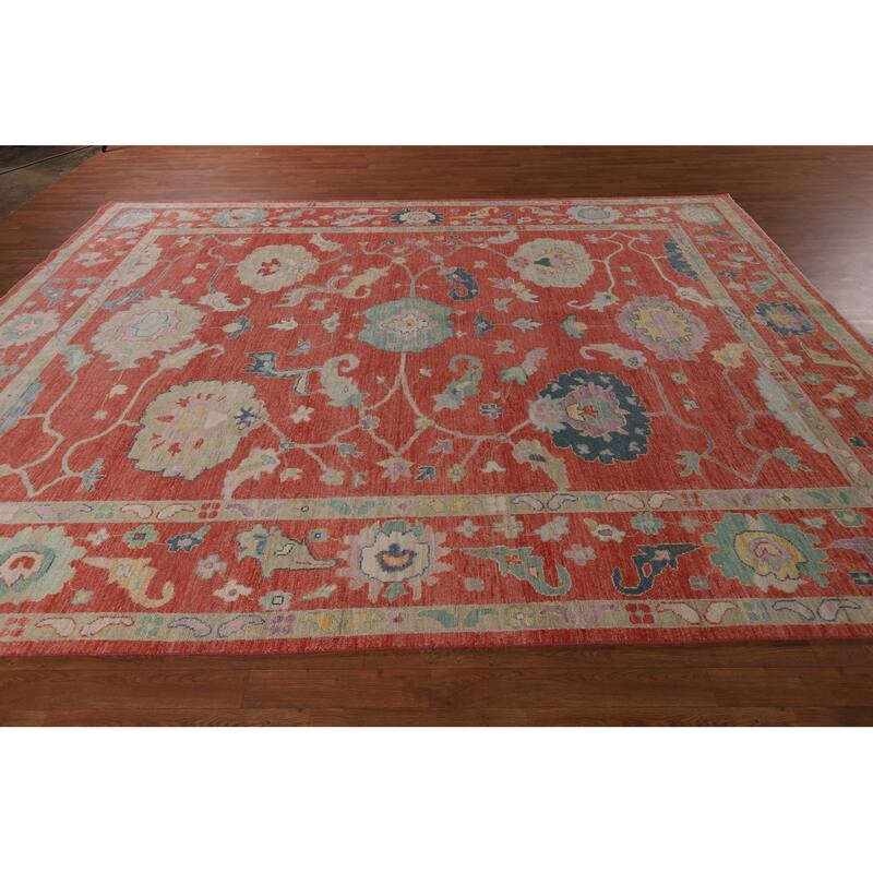 All-Over Orange Oushak Vegetable Dye Area Rug Handmade Wool Carpet - 8'11"x 11'8"