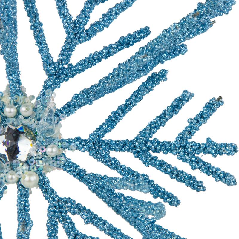 Glittered Snowflake Metal Christmas Ornament - 10" - Blue