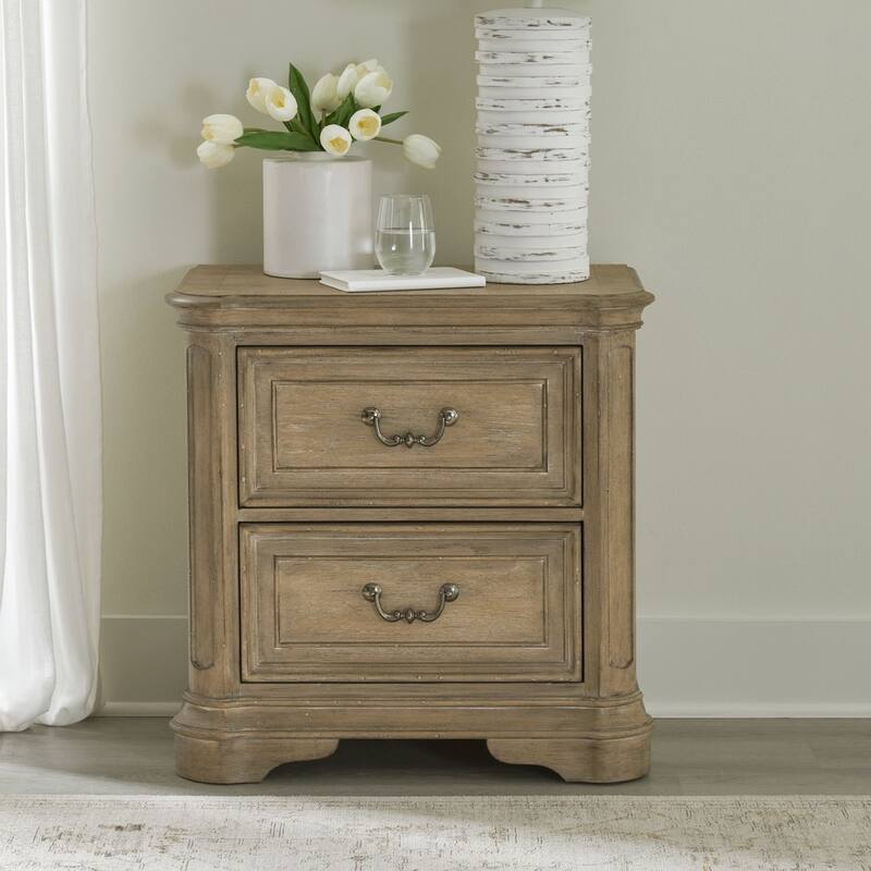 Magnolia Manor 2-Drawer Oak Night Stand for Bedroom - 2 Finish Options - Weathered Bisque