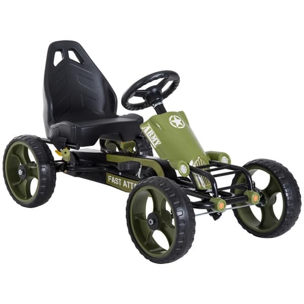 slide 2 of 8, Adjustable Kids Pedal Go-Kart with Handbrake, Safe Tires & Smooth Steering - Green Green