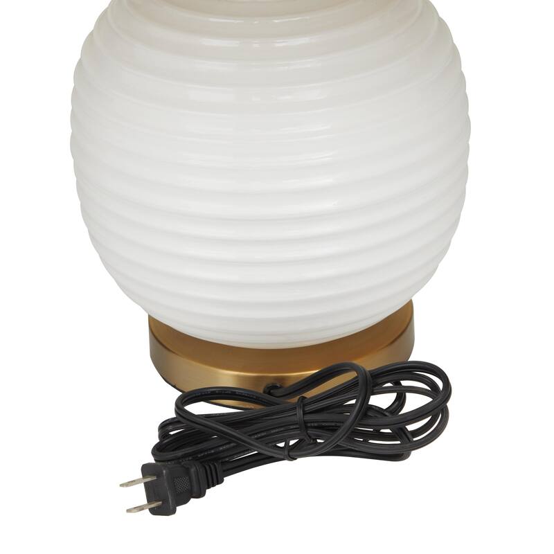 Glass Ribbed Room Table Lamp with Gold Accents - White - Roche River Decor