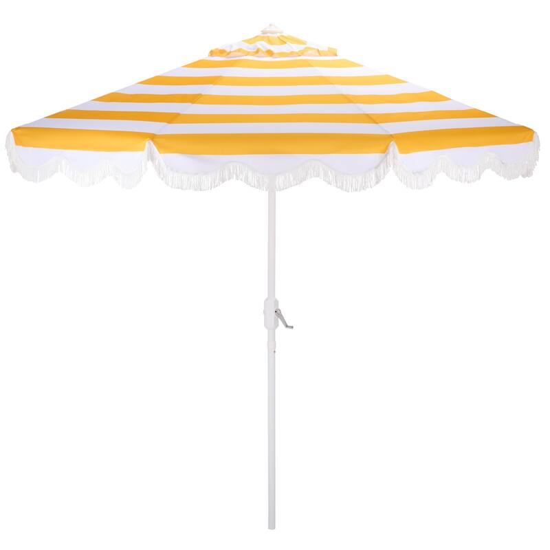 SAFAVIEH Outdoor Living Lucerna 9ft Crank Umbrella - Yellow Stripe/White