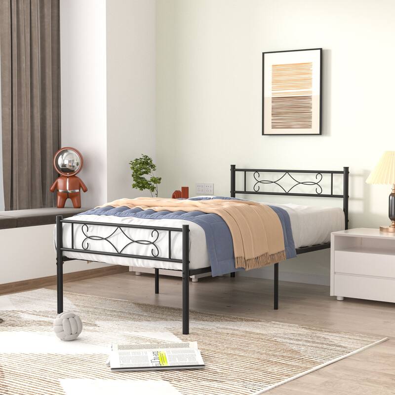 VECELO Twin Size Bed Frame Set of 2 with Headboard 14 Inch Metal Platform Mattress Foundation Kids Bed Set of 2